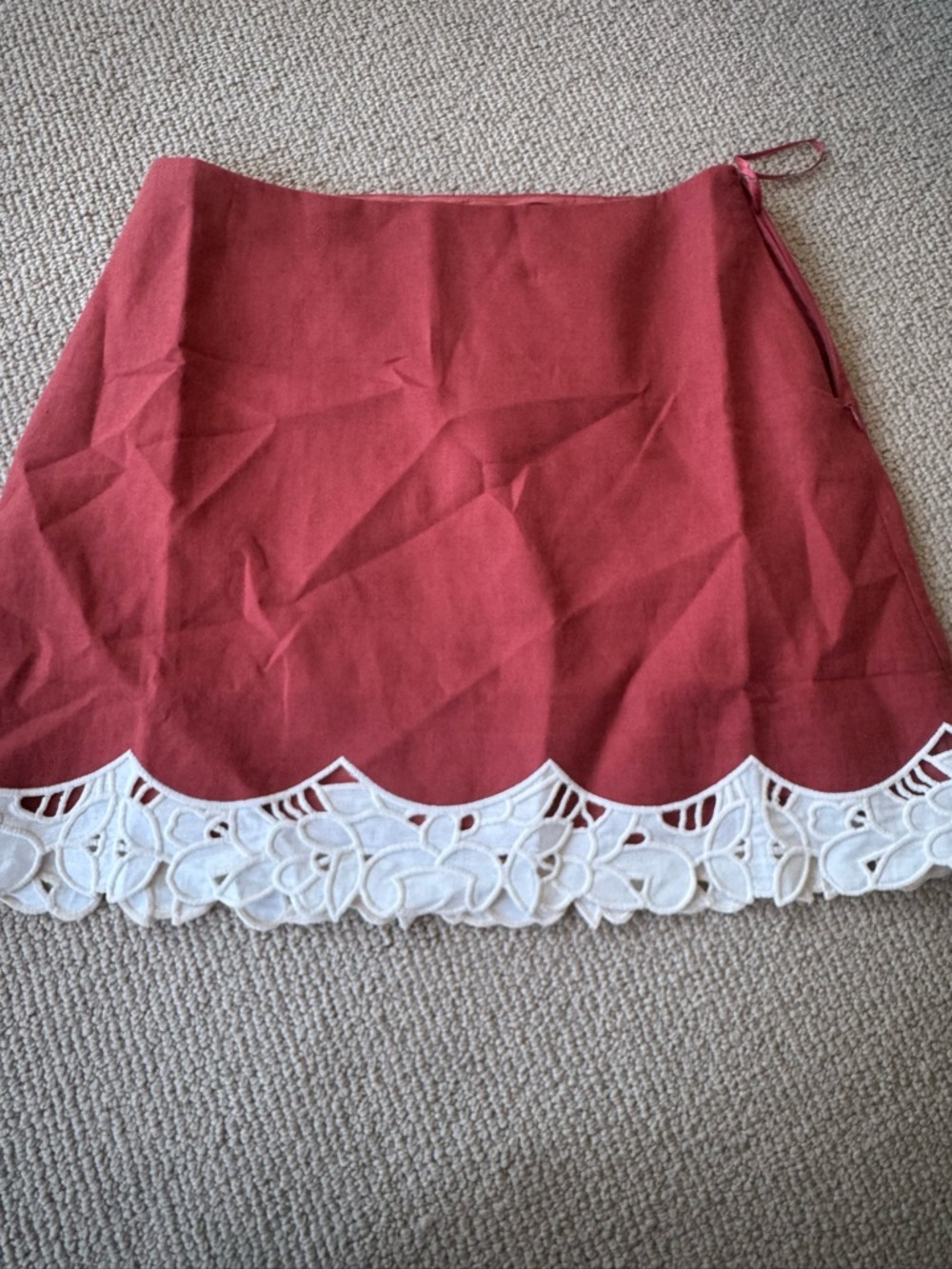 Tuckernuck Rust Red Mini Skirt with White Scalloped Lace Hem